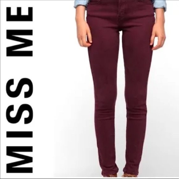 Miss Me Denim - Miss Me Burgundy Mid-Rise Skinny Jeans